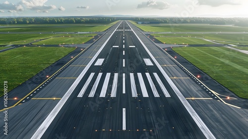 Aerial View of Busy Airport Runway with Planes Ready for Takeoff and Landing