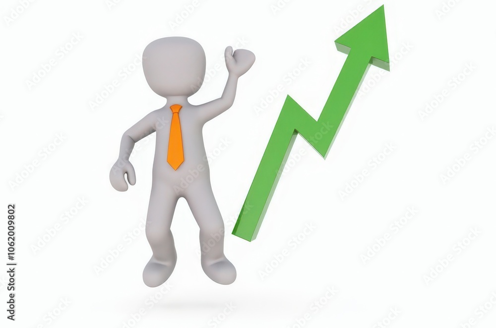 3d man red arrow success chart on white background. 3d man red arrow success chart on white background.