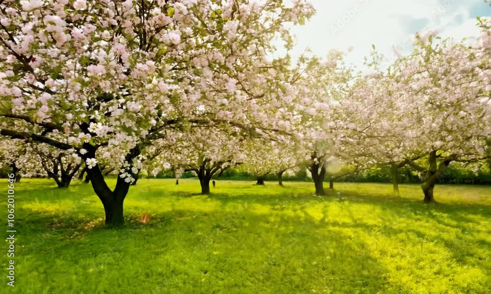 Beautiful Cherry Blossom Orchard Capturing Spring's Delicate Blossoms Under a Blue Sky Beautiful Cherry Blossom Orchard Capturing Spring's Delicate Blossoms Under a Blue Sky