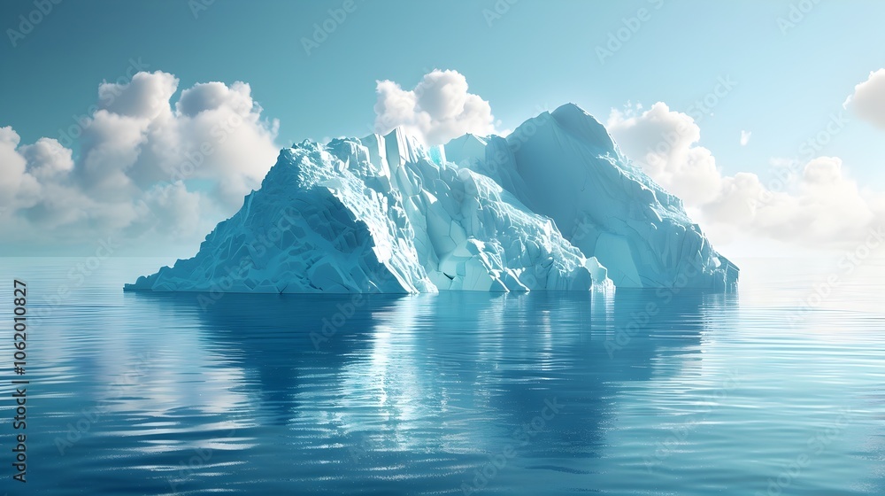 A large ice block sits on top of a body of water A large ice block sits on top of a body of water