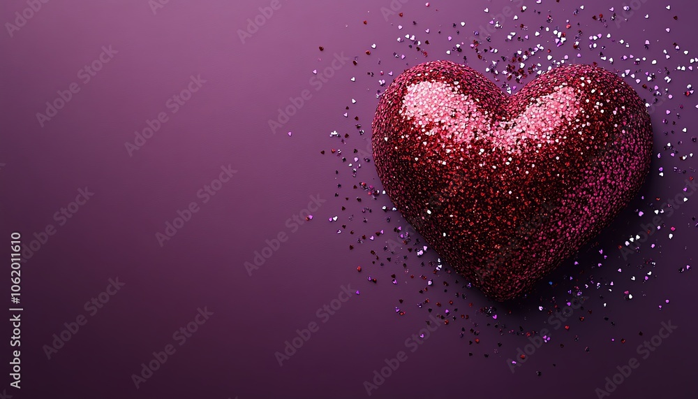 Elegant 3D red heart centered on a simple purple background, horizontal banner format with ample space for text, great for Valentines Day Elegant 3D red heart centered on a simple purple background, horizontal banner format with ample space for text, great for Valentines Day