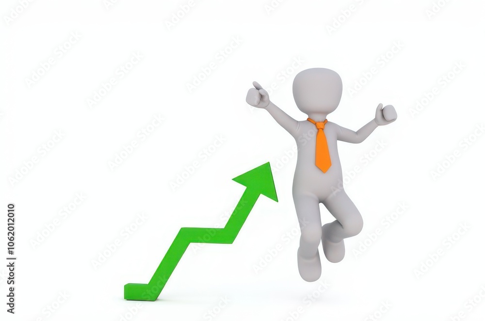3d man red arrow success chart on white background. 3d man red arrow success chart on white background.