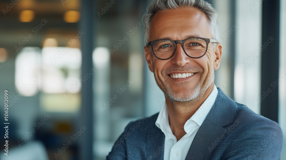 Portrait of successful senior businessman consultant looking at camera and smiling inside modern office building Portrait of successful senior businessman consultant looking at camera and smiling inside modern office building