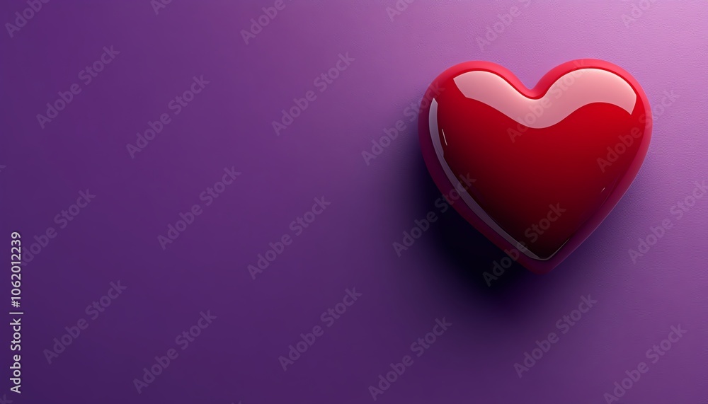 Stylish 3D red heart against a minimalist purple background, horizontal banner design with love concept, ideal for holiday greetings Stylish 3D red heart against a minimalist purple background, horizontal banner design with love concept, ideal for holiday greetings