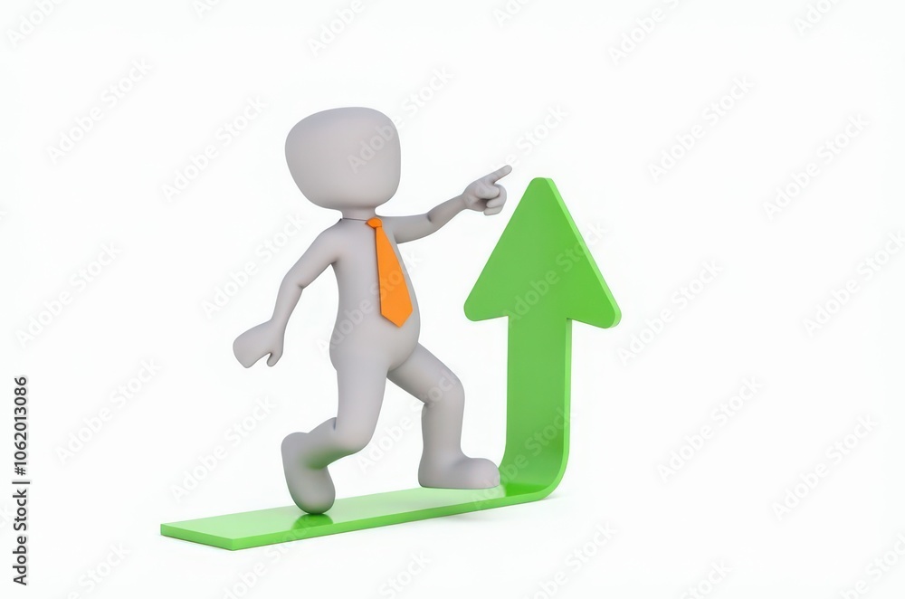 3d man red arrow success chart on white background. 3d man red arrow success chart on white background.
