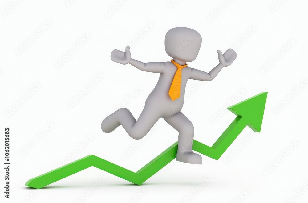 3d man red arrow success chart on white background. 3d man red arrow success chart on white background.