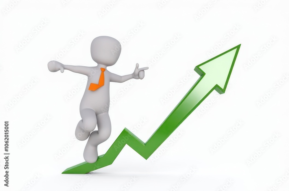 3d man red arrow success chart on white background. 3d man red arrow success chart on white background.