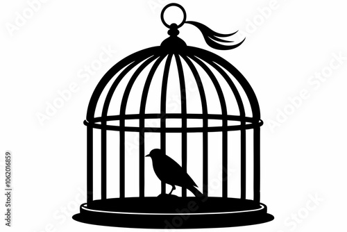 
Bird cage silhouette vector, vintage birdcages with bird, bird cage icon
