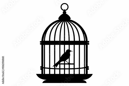 
Bird cage silhouette vector, vintage birdcages with bird, bird cage icon
