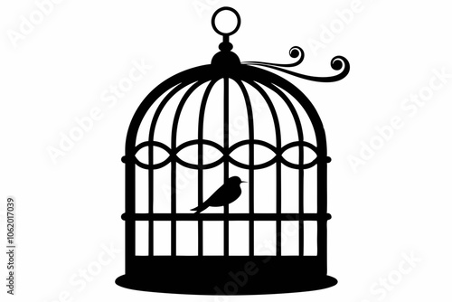 
Bird cage silhouette vector, vintage birdcages with bird, bird cage icon
