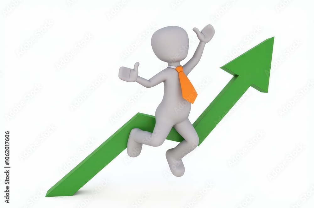 3d man red arrow success chart on white background. 3d man red arrow success chart on white background.
