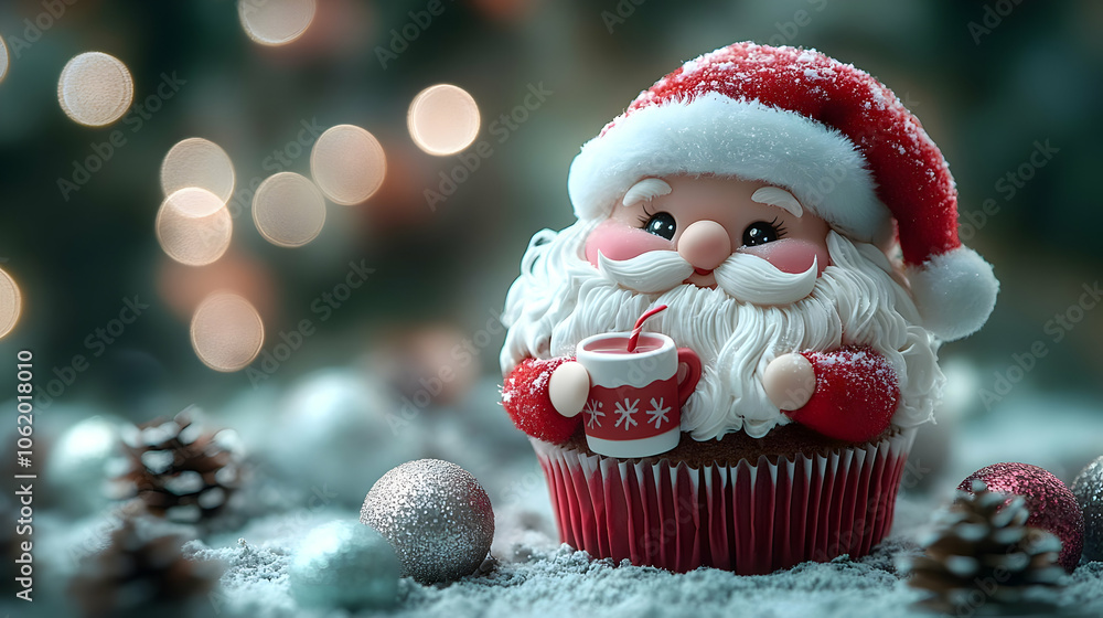 Santa Claus Cupcake Illustration Santa Claus Cupcake Illustration