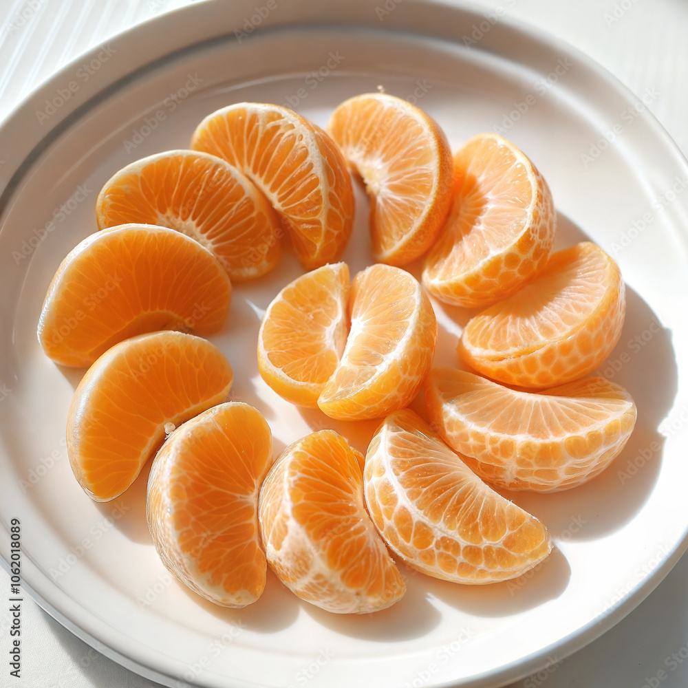 Fresh orange slices arranged on a white plate Fresh orange slices arranged on a white plate