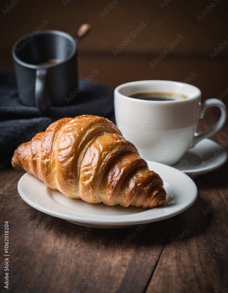 cup of coffee and croissant cup of coffee and croissant