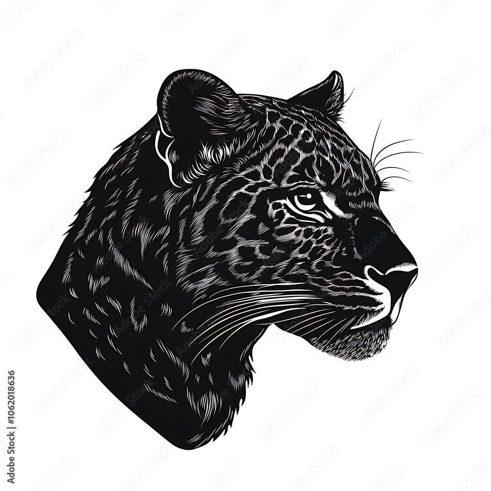 Obraz premium Leopard head portrait profile shot black silhouette logo SVG vector.