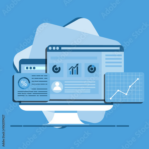 Data analysis - Big data analysis market research vector illustration.