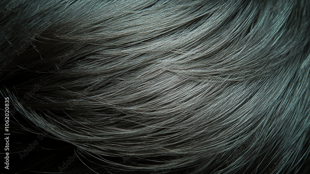 Close-up view of glossy, dark hair strands with a smooth texture, showcasing the shine and natural flow of healthy hair. Close-up view of glossy, dark hair strands with a smooth texture, showcasing the shine and natural flow of healthy hair.