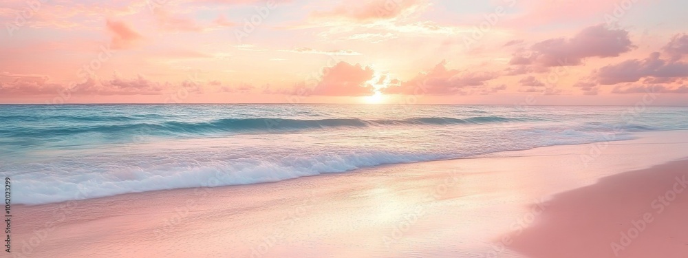Sunset Beach with Smooth Waves and Warm Sky Sunset Beach with Smooth Waves and Warm Sky