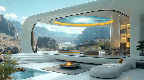 Futuristic Mountainside Home 3D Illustration