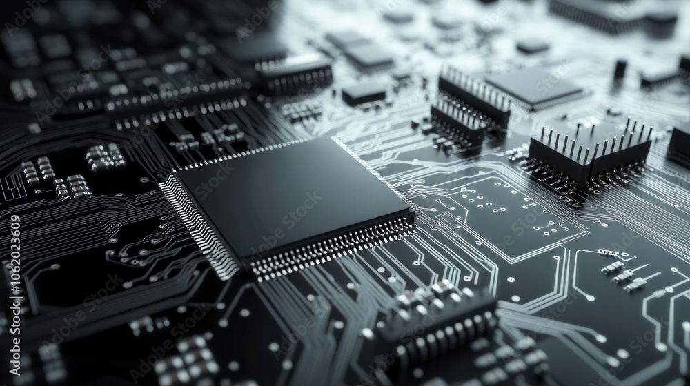 semiconductor chip on top of circuit diagram, 