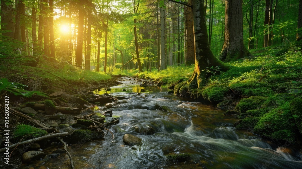 Obraz premium A river with a beautiful small waterfall in the middle of a tropical forest