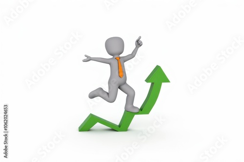 3d man red arrow success chart on white background.