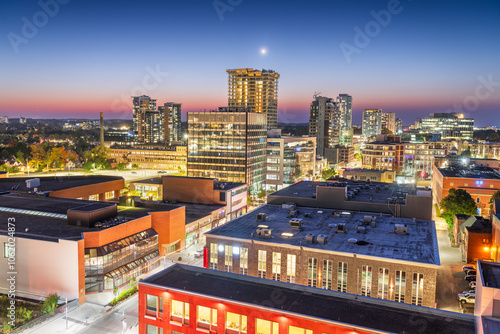 Kitchener, Ontario, Canada cityscape at dusk.