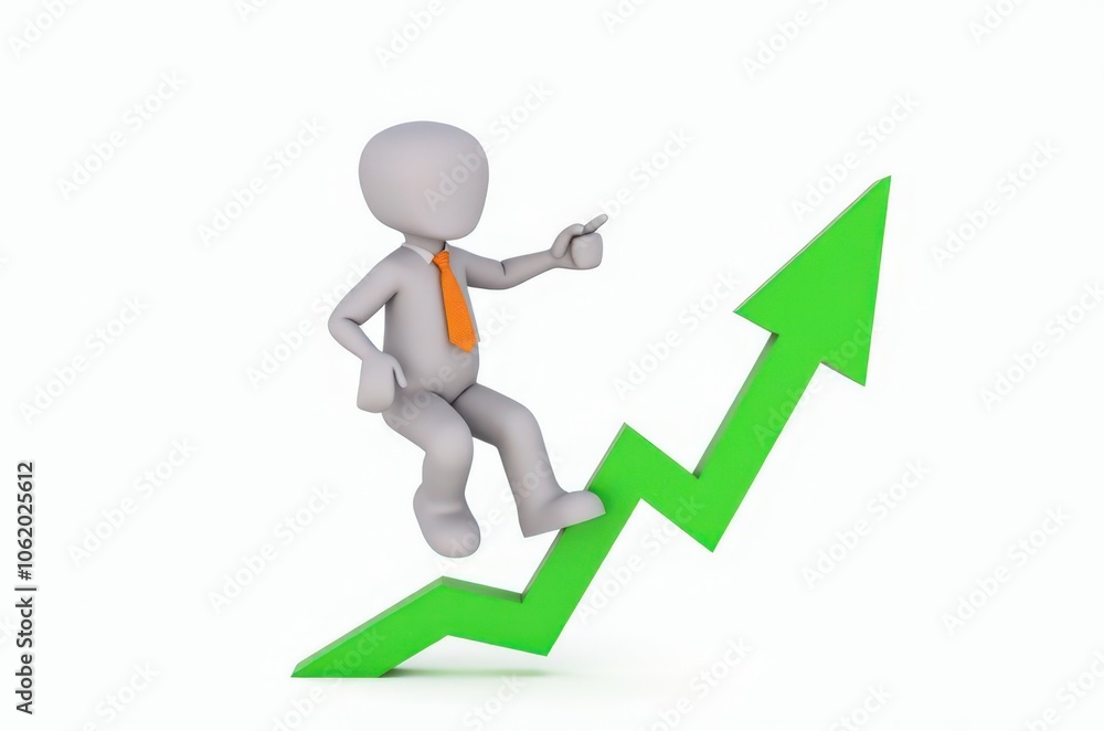 3d man red arrow success chart on white background. 3d man red arrow success chart on white background.