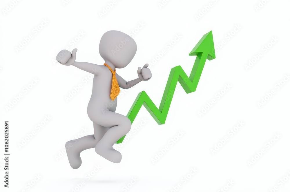 3d man red arrow success chart on white background. 3d man red arrow success chart on white background.