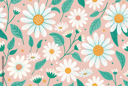 Colorful summer illustration seamless pattern of tropical daisy flower
