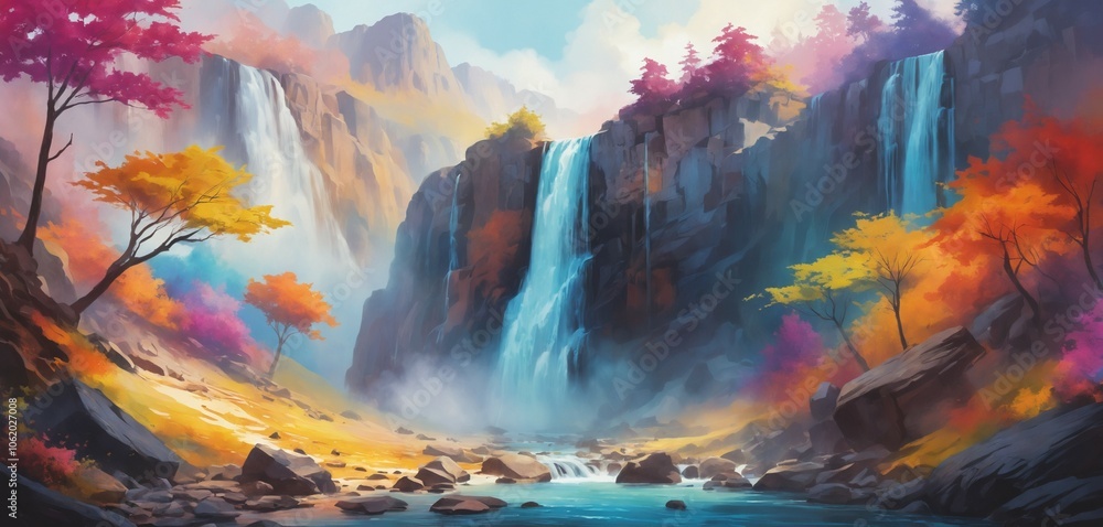 Surreal Waterfall in Rainbow Mist Surreal Waterfall in Rainbow Mist