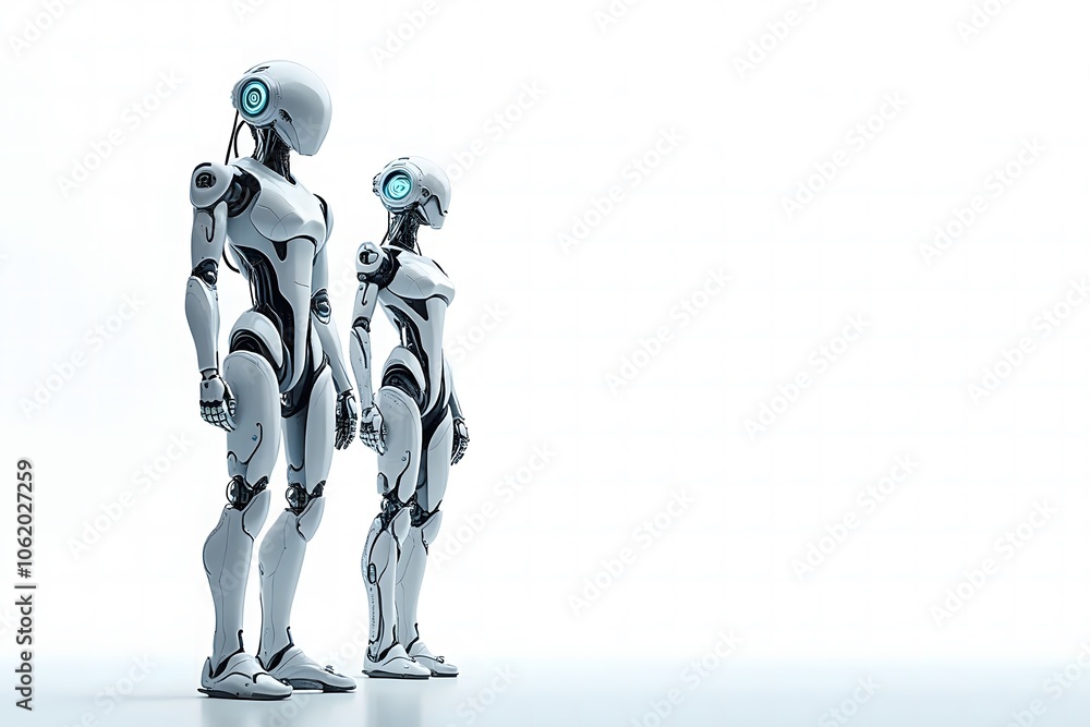 Futuristic robot, cyborg, isolated on white background with free space for text. 