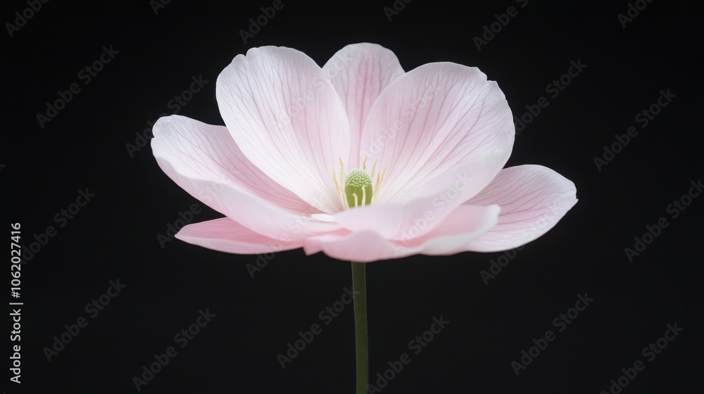 A single pink flower with a green stem. The flower is the only thing in the image A single pink flower with a green stem. The flower is the only thing in the image