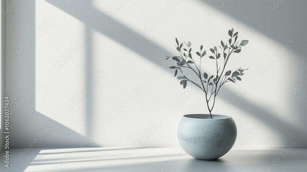 Minimalist Plant in Soft Shadow on Clean Background Minimalist Plant in Soft Shadow on Clean Background