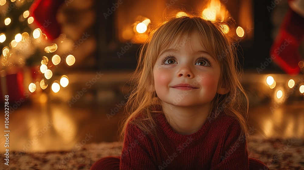 Portrait of cute little boy lying on the floor in front of the fireplace in a peaceful house on New Year's Eve Portrait of cute little boy lying on the floor in front of the fireplace in a peaceful house on New Year's Eve