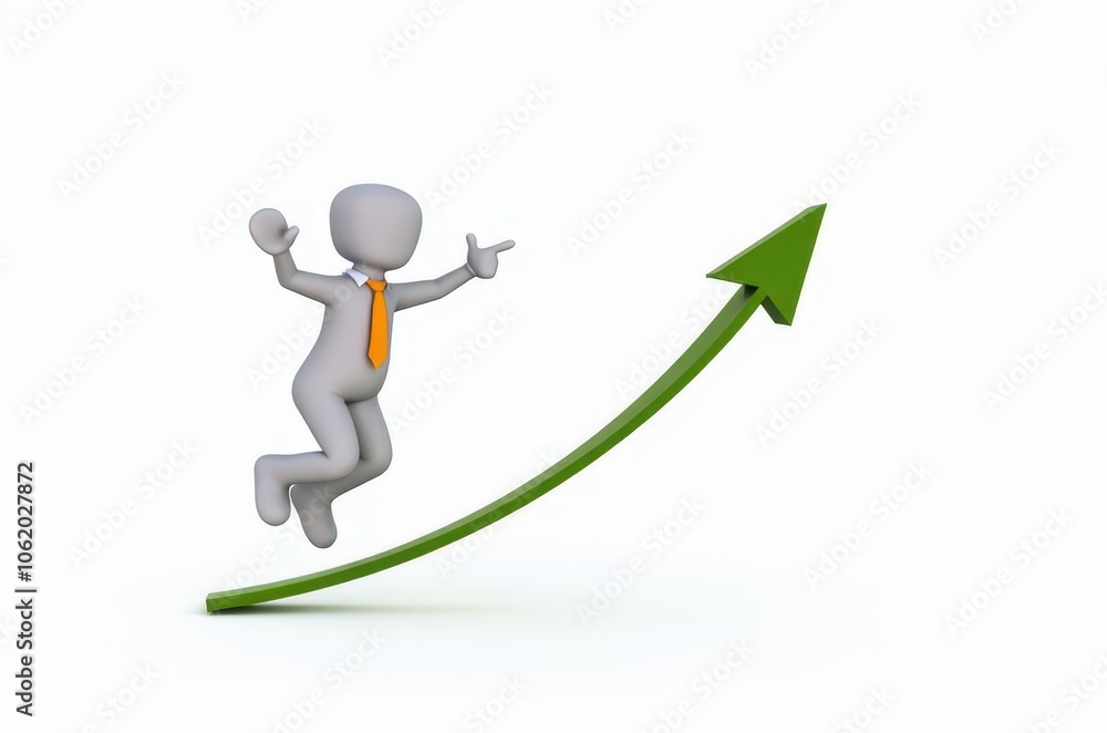 3d man red arrow success chart on white background. 3d man red arrow success chart on white background.