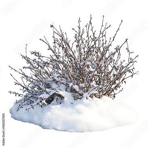 Snow-covered bush on a transparent background, PNG.
