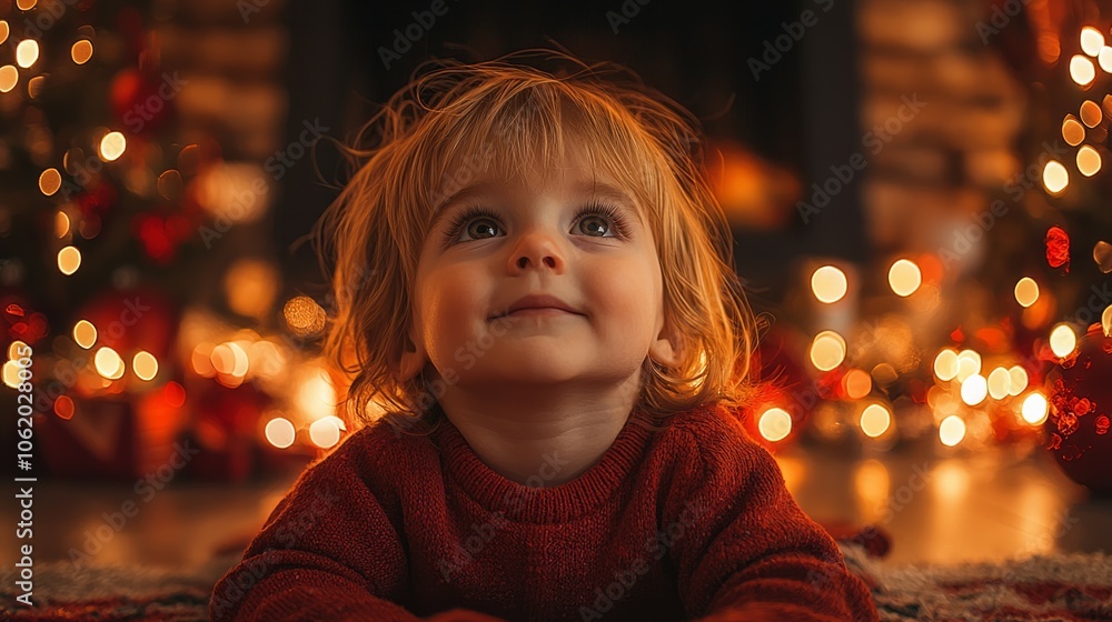 Portrait of cute little boy lying on the floor in front of the fireplace in a peaceful house on New Year's Eve Portrait of cute little boy lying on the floor in front of the fireplace in a peaceful house on New Year's Eve