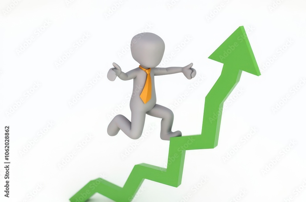 3d man red arrow success chart on white background. 3d man red arrow success chart on white background.