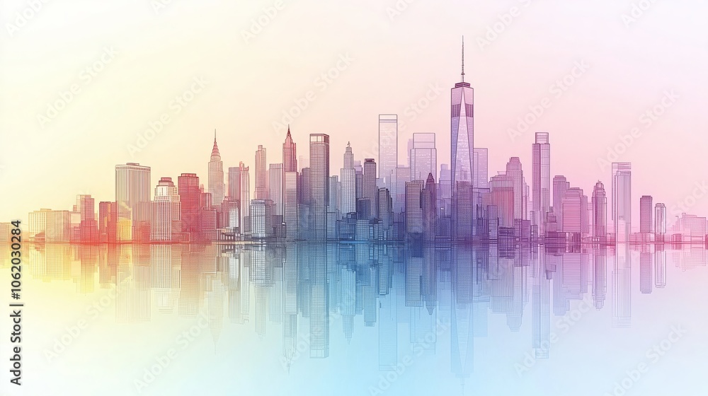 Soft Pastel Minimalist City Skyline Art Soft Pastel Minimalist City Skyline Art