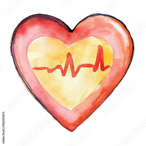  Heart rate monitor watercolor clipart illustration