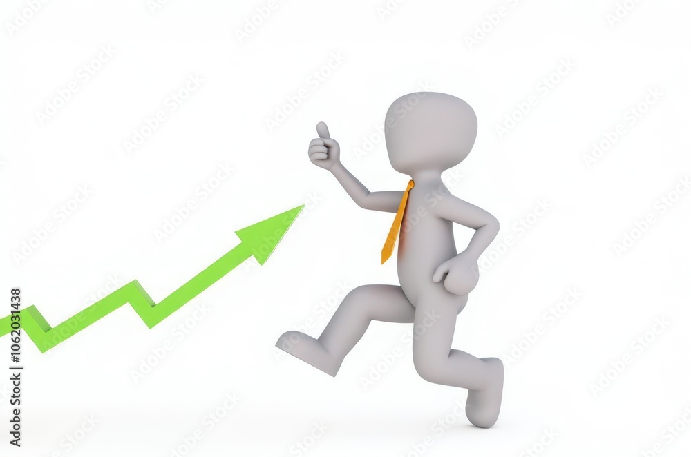 3d man red arrow success chart on white background. 3d man red arrow success chart on white background.