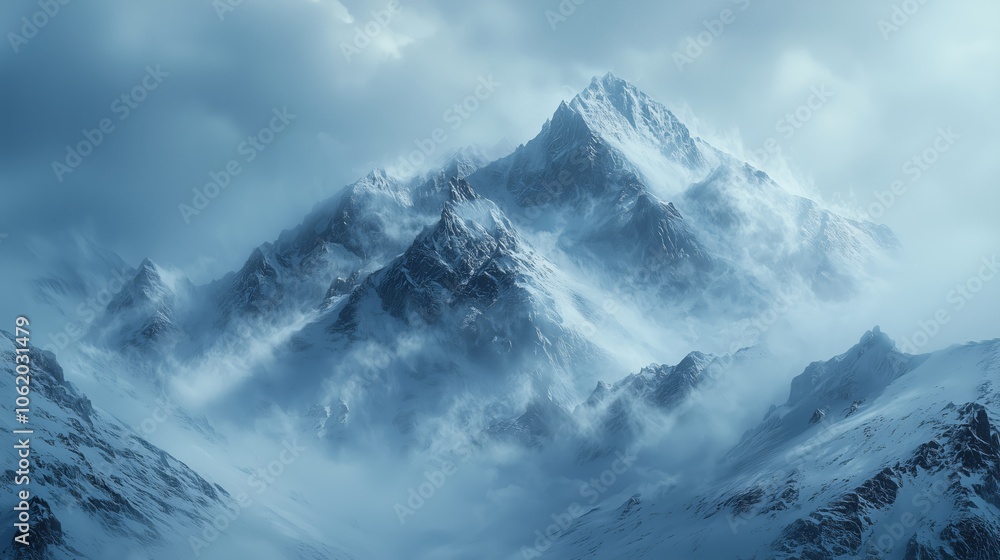 Obraz premium Avalanche Cascading Down Snowy Mountains