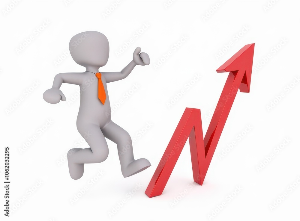 3d man red arrow success chart on white background. 3d man red arrow success chart on white background.