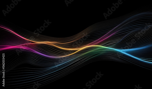 Dark grey background with rainbow colors glowing lines for social media post, business, advertising events