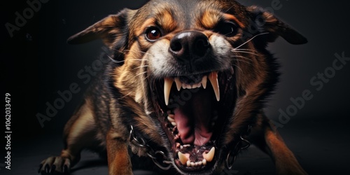 Aggressive dog shows dangerous teeth. Generative AI. photo