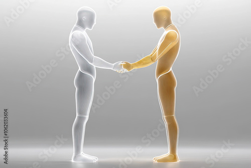 Zwei KI-Figuren schütteln sich die Hand