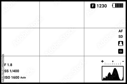 Camera viewfinder. Camera screen display. Photo frame vector design.