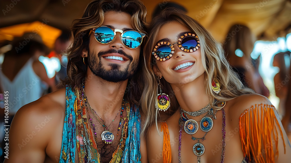 Couple Portrait with Bohemian Style Jewelry, Photo Couple Portrait with Bohemian Style Jewelry, Photo