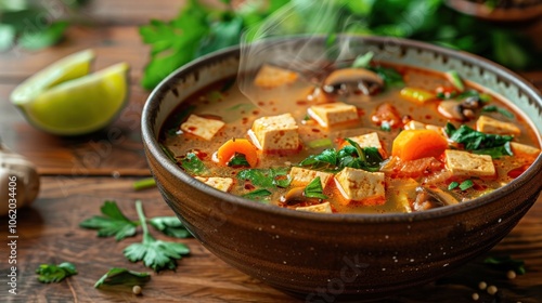 Hearty and Nutritious Homemade Vegetable Soup Filled with Fresh Mushrooms Onions Peppers and Aromatic Herbs Simmering in a Savory Broth